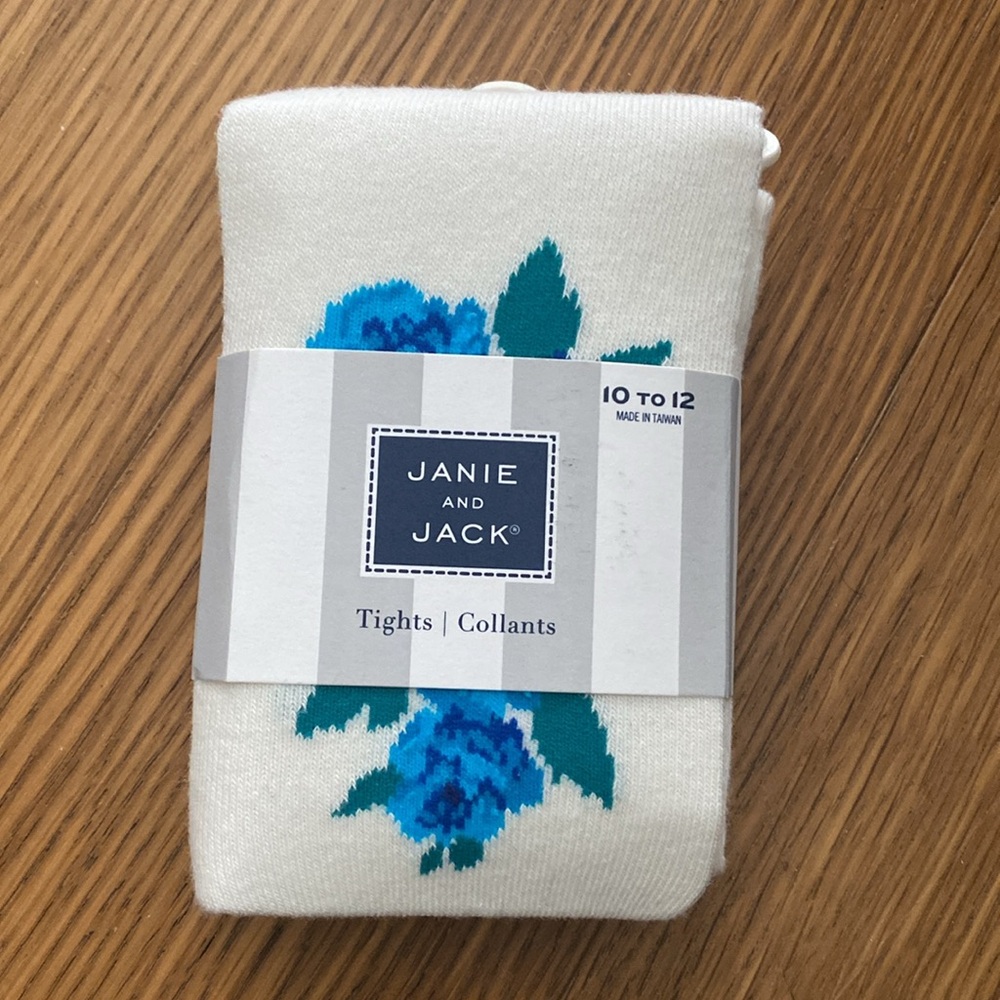 New Janie and Jack Blue Flowers Tights Collants Size 10-12